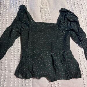 Old Navy Dark Green Floral Smocked Blouse